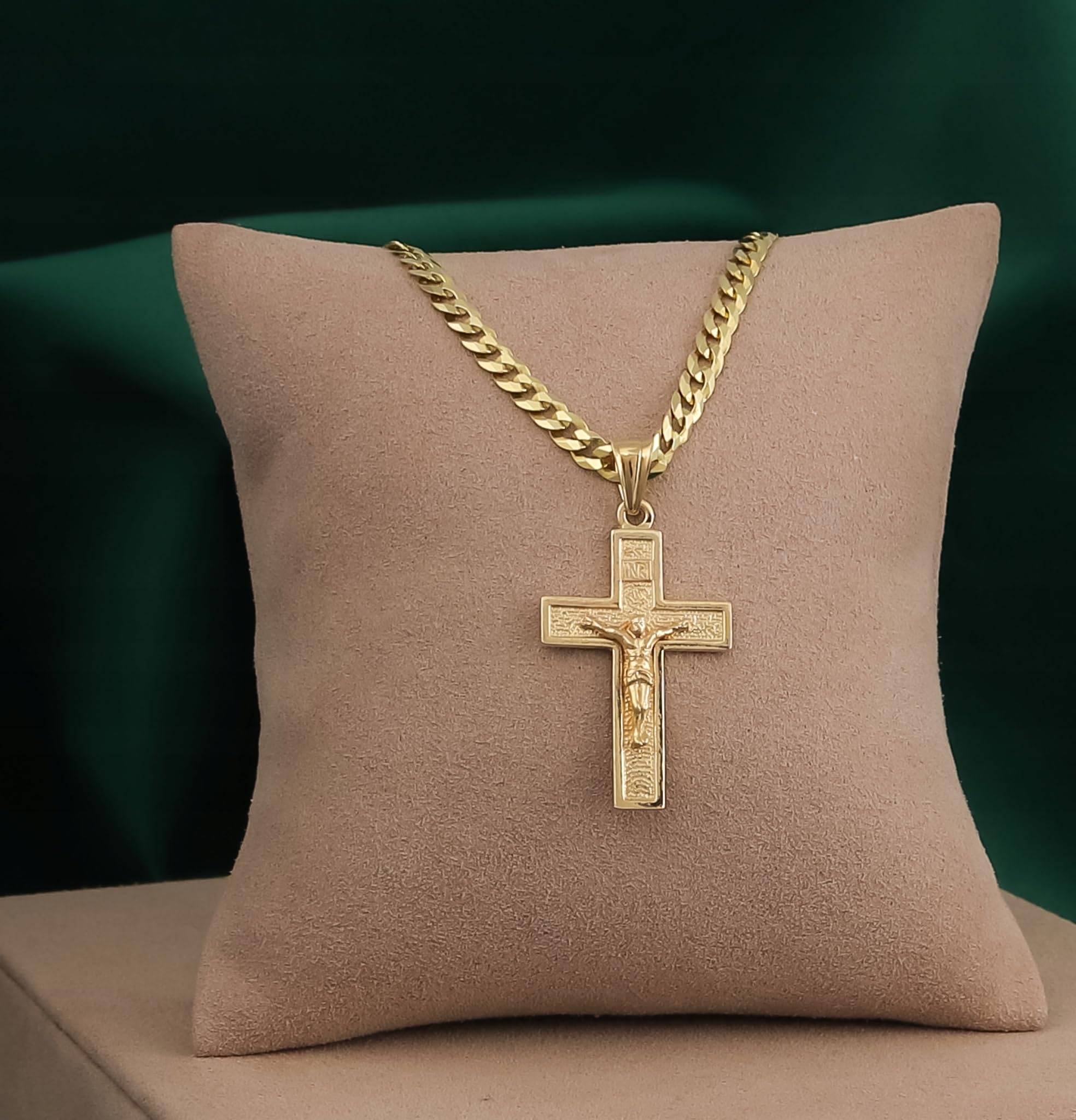 Amor Luxury Złoty łańcuszek męski 585, złoty krzyż 925/585 naszyjnik męski - łańcuszek krzyżowy - złoty krzyż dla mężczyzn - naszyjnik męski złoty, katolicki krzyż złoty wisiorek, biżuteria męska