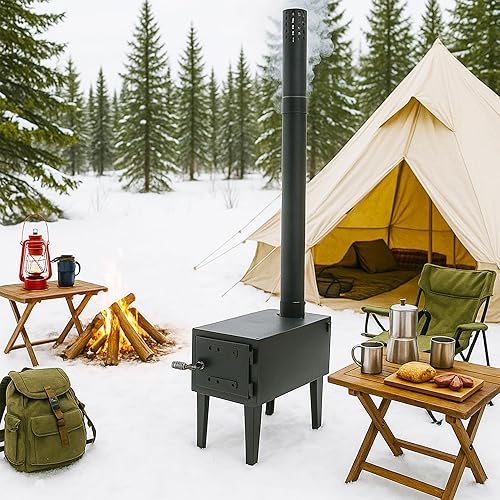 Miniatura 7 de HECASA Estufa de leña Estufa de camping para cocinar al aire libre, pesca, senderismo, viajes, calentador portátil con tubos de chimenea