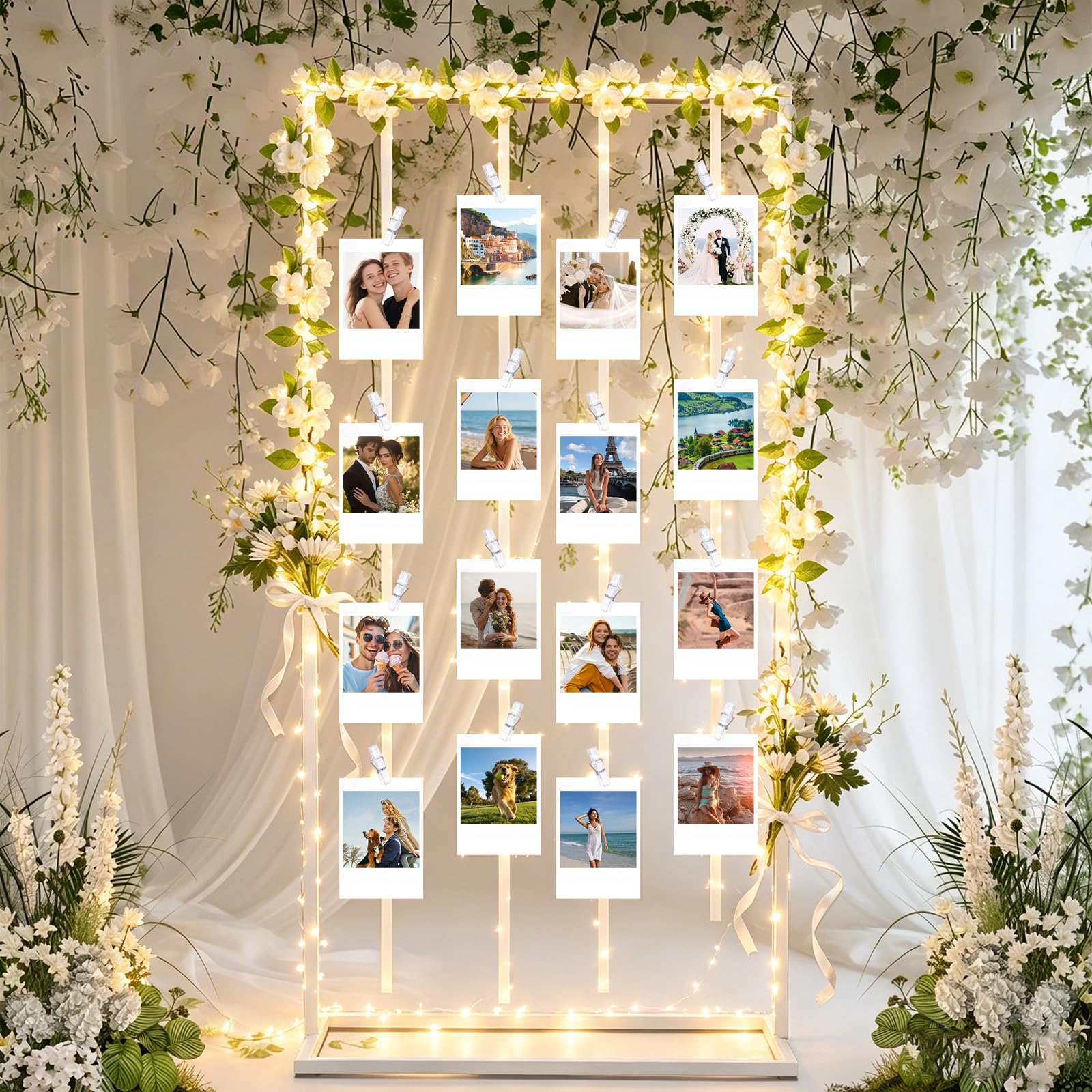 178 cm große Foto-Anzeigetafel mit 40 transparenten Clips und Band, Metall-Collage-Bilderrahmen, hängende Wanddekoration, Bilder-Organizer für Hochzeit, Abschlussfeier, Party, Grußkarten, Heimbüro