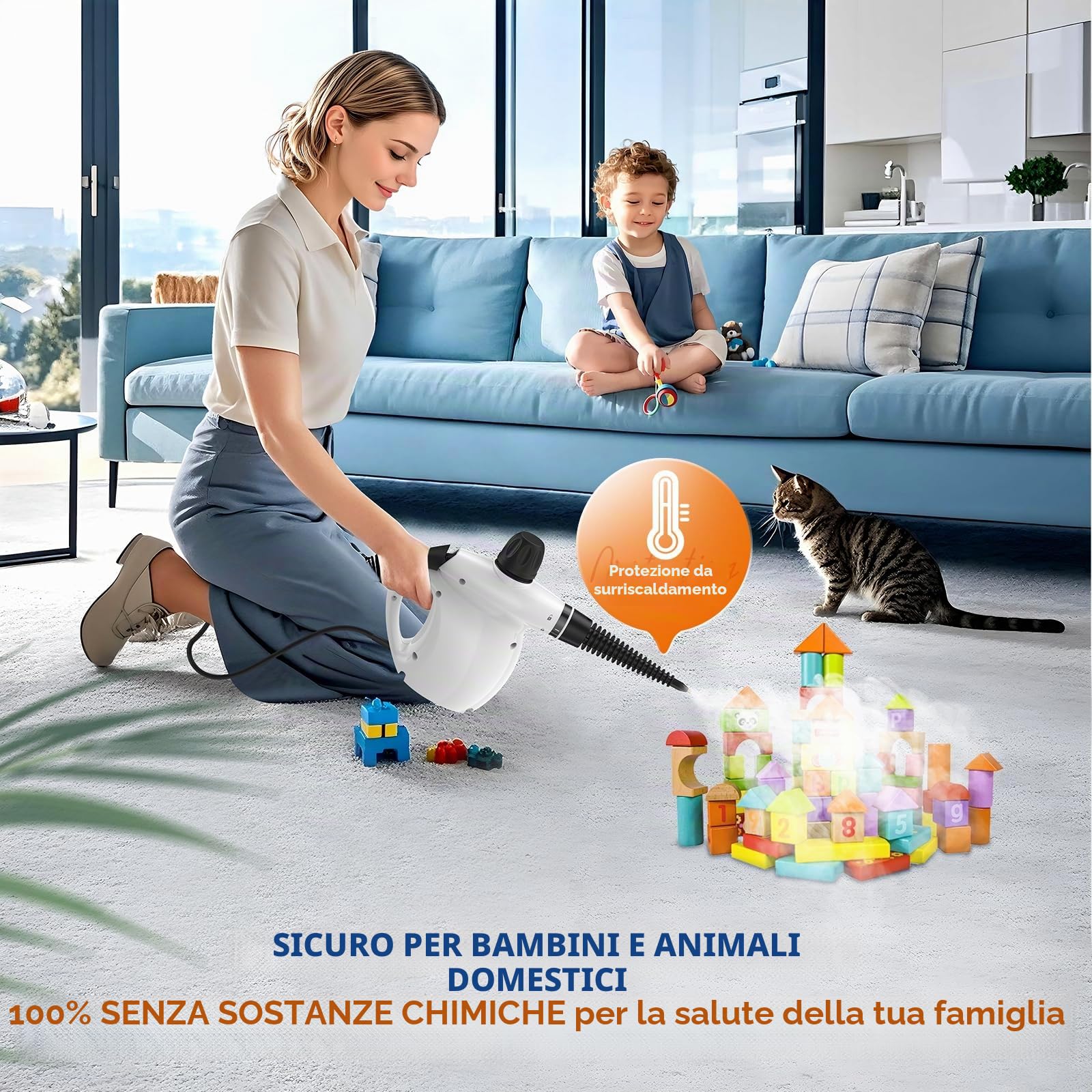 LABIGO Pulitore a vapore, pressurizzato portatile, 13 pezzi, multiuso, naturale, per pulizia profonda, vapore portatile per la pulizia di casa, malta, cucina, auto, finestre, tappezzeria, bagno e