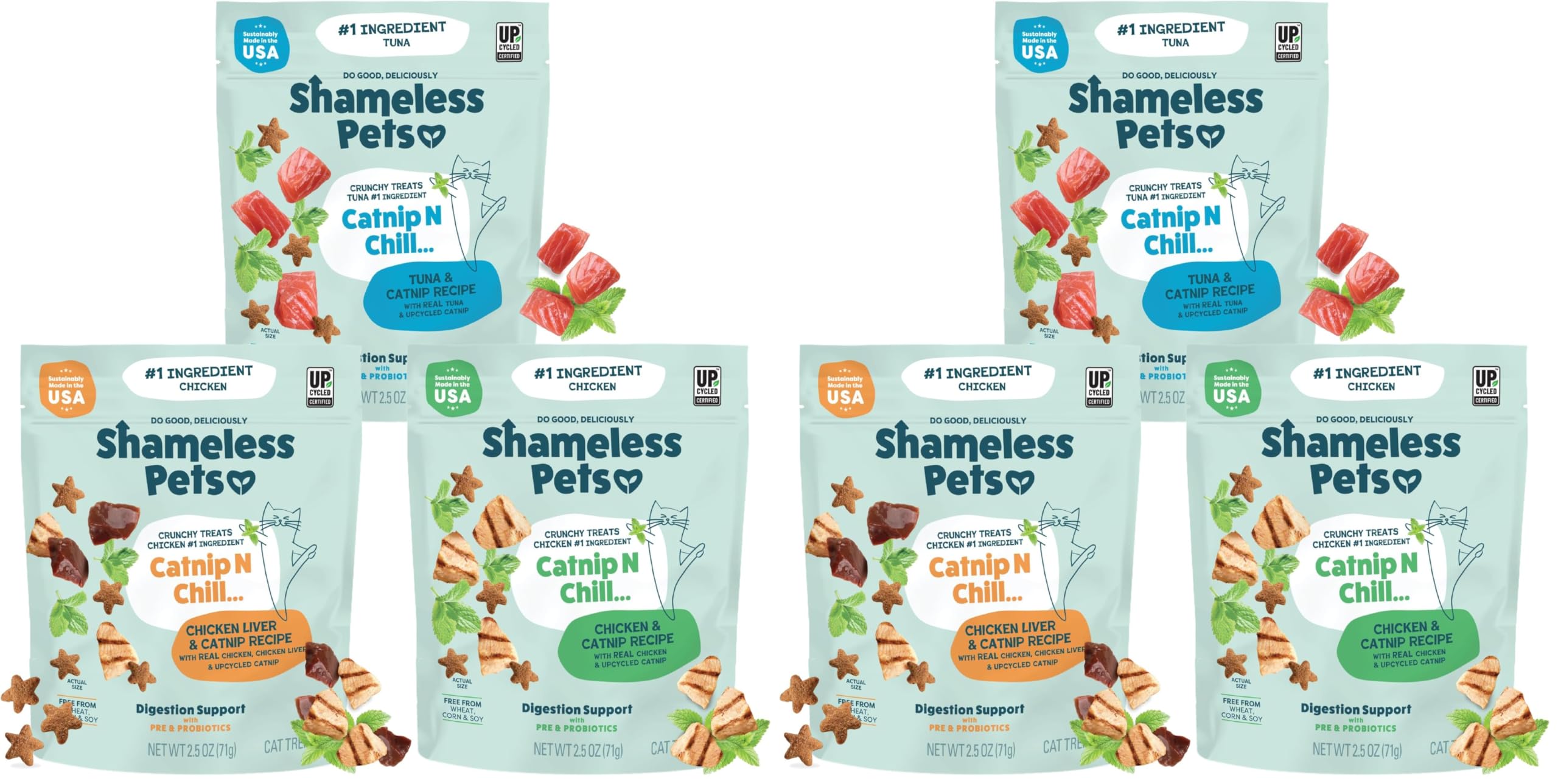 Shameless Pets Crunchy Cat Treats - Kitty Treats for Cats with Digestive Support,Natural Ingredients for Kittens,Healthy Flavored Feline Snacks - Variety Pack,(Pack of 6)