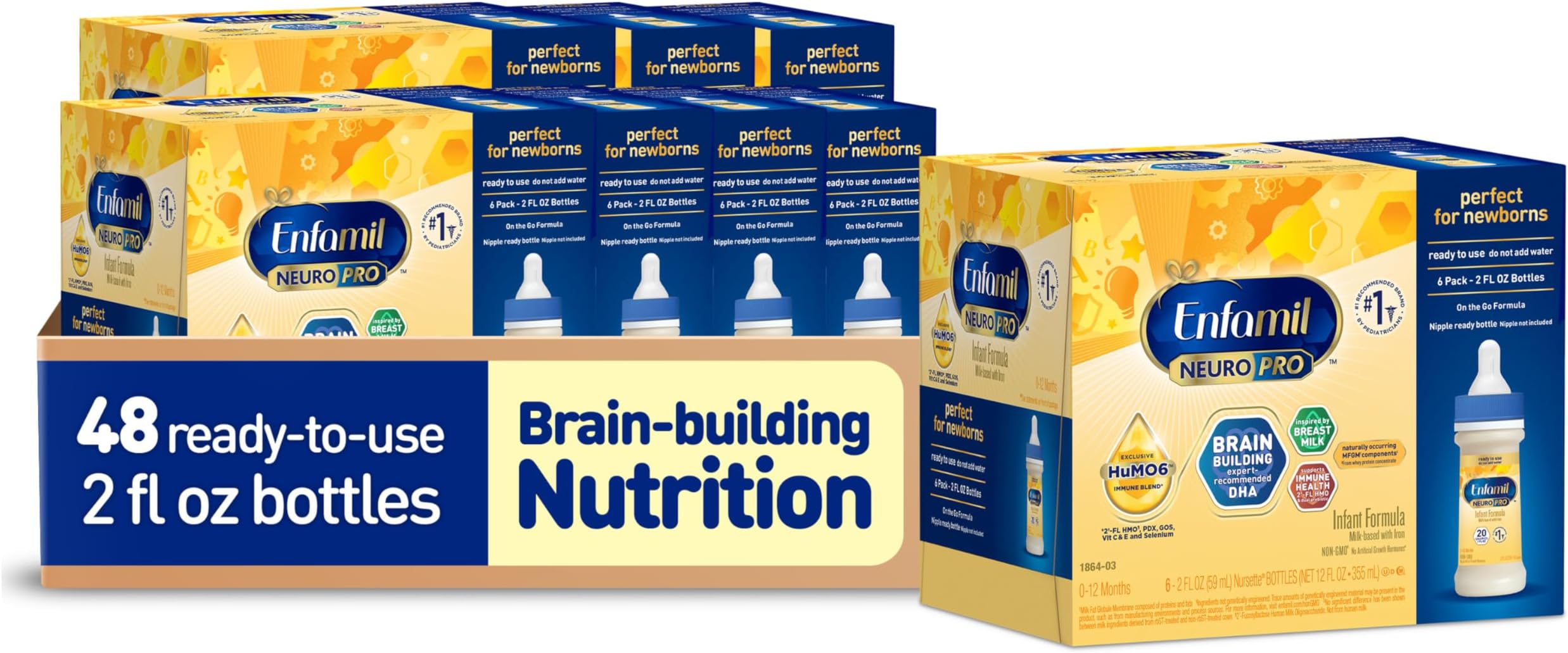 NeuroPro Ready-to-Use Baby Formula, Ready to Feed, Brain and Immune Support with DHA, Iron and Prebiotics, Non-GMO, 2 Fl Oz (Pack of 48)