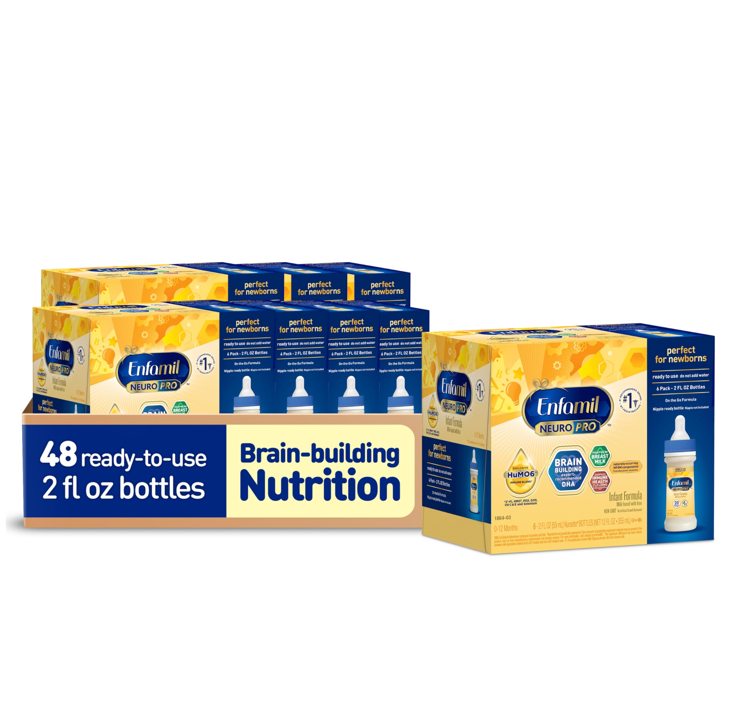EnfamilNeuroPro Baby Formula, Milk-Based Infant Nutrition, MFGM* 5-Year Benefit, Expert-Recommended Brain-Building Omega-3 DHA, Exclusive HuMO6 Immune Blend, Non-GMO, 2 ​Fl Oz, 48 Count