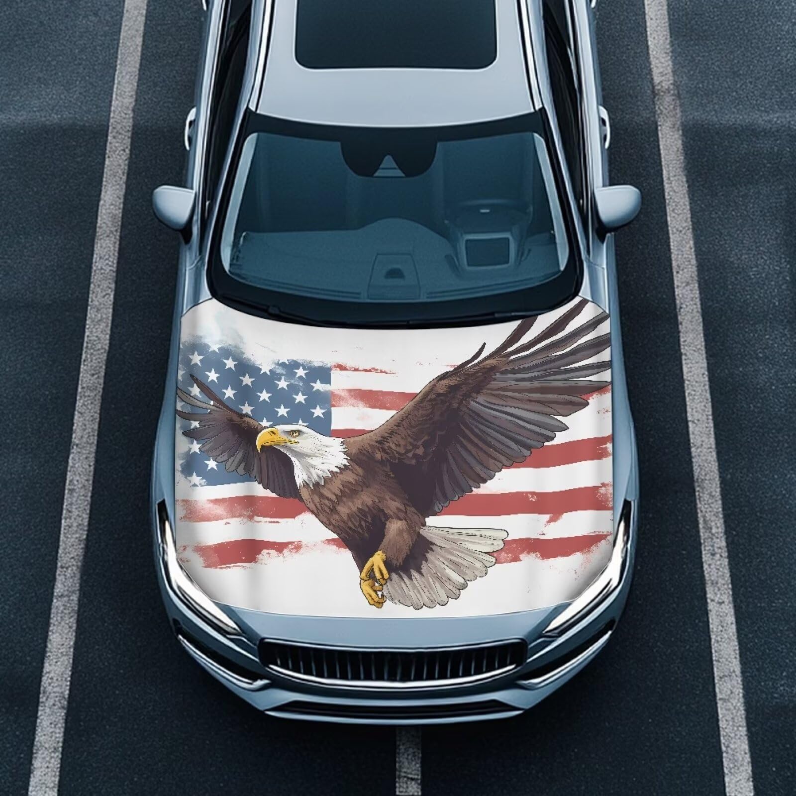 Eagle Flag Car Hood Cover, Car Hood Cover Protector Film, Car Hood Cover Protector from Cats, Elastic Polyester, Stretchable, Waterproof Automotive Hood Covers