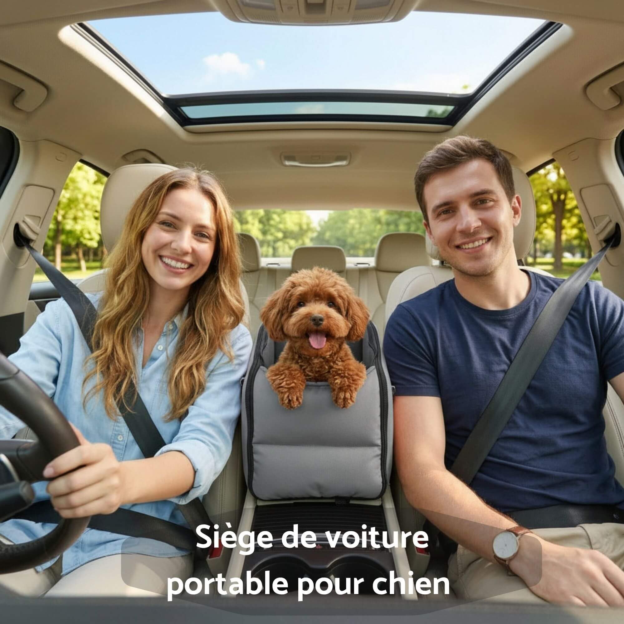 Solday Siège Auto Chat Chien Voiture 3-en-1, Panier Petit avec Laisse Sécurité & Sangles Réglables, Sac Transport Console Centrale Pliable pour Petits Chiens Chats ≤6KG, Gris