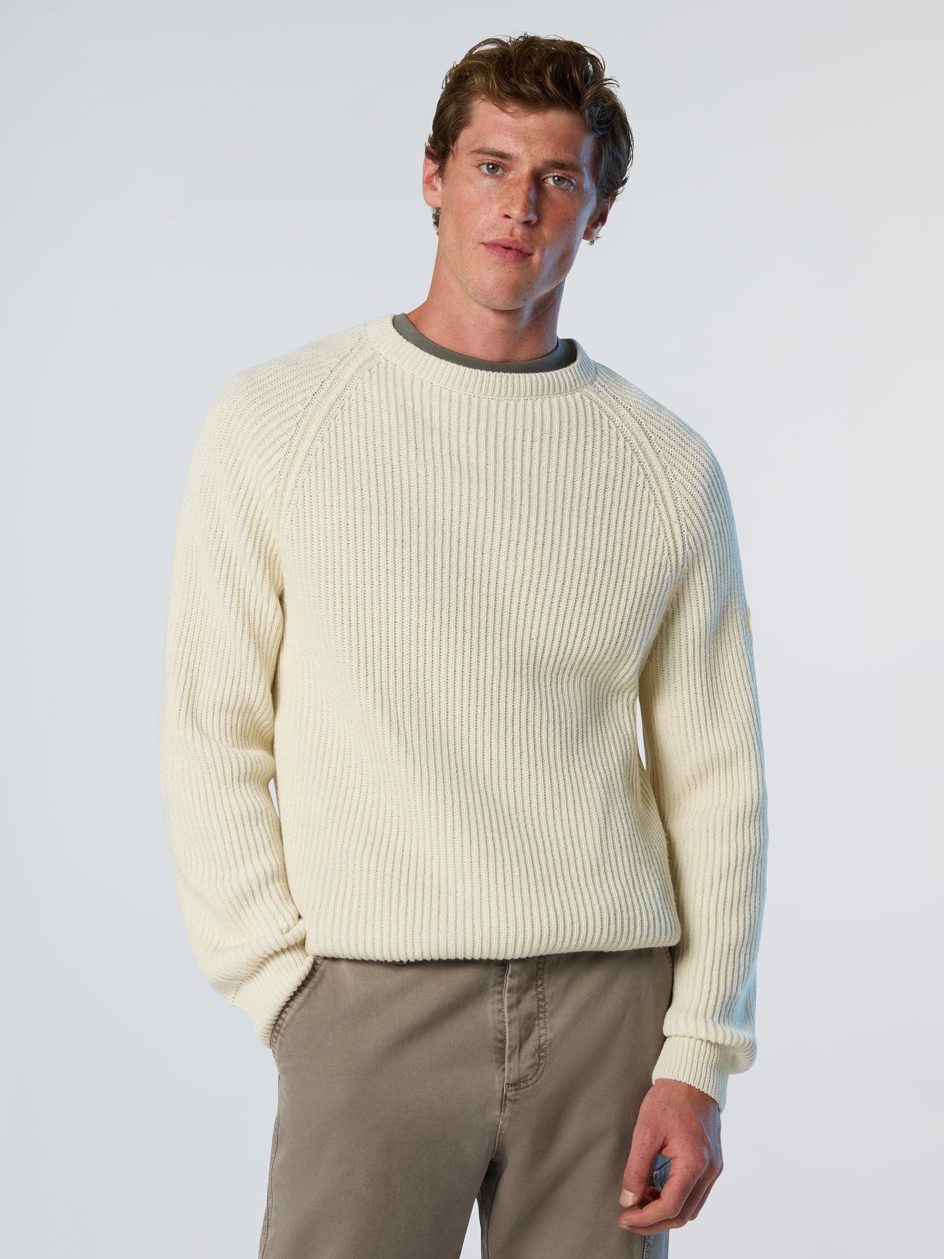 NORTH SAILS Maglione Uomo a Costa Inglese in Misto Cotone e Lana Tecnica Riciclata