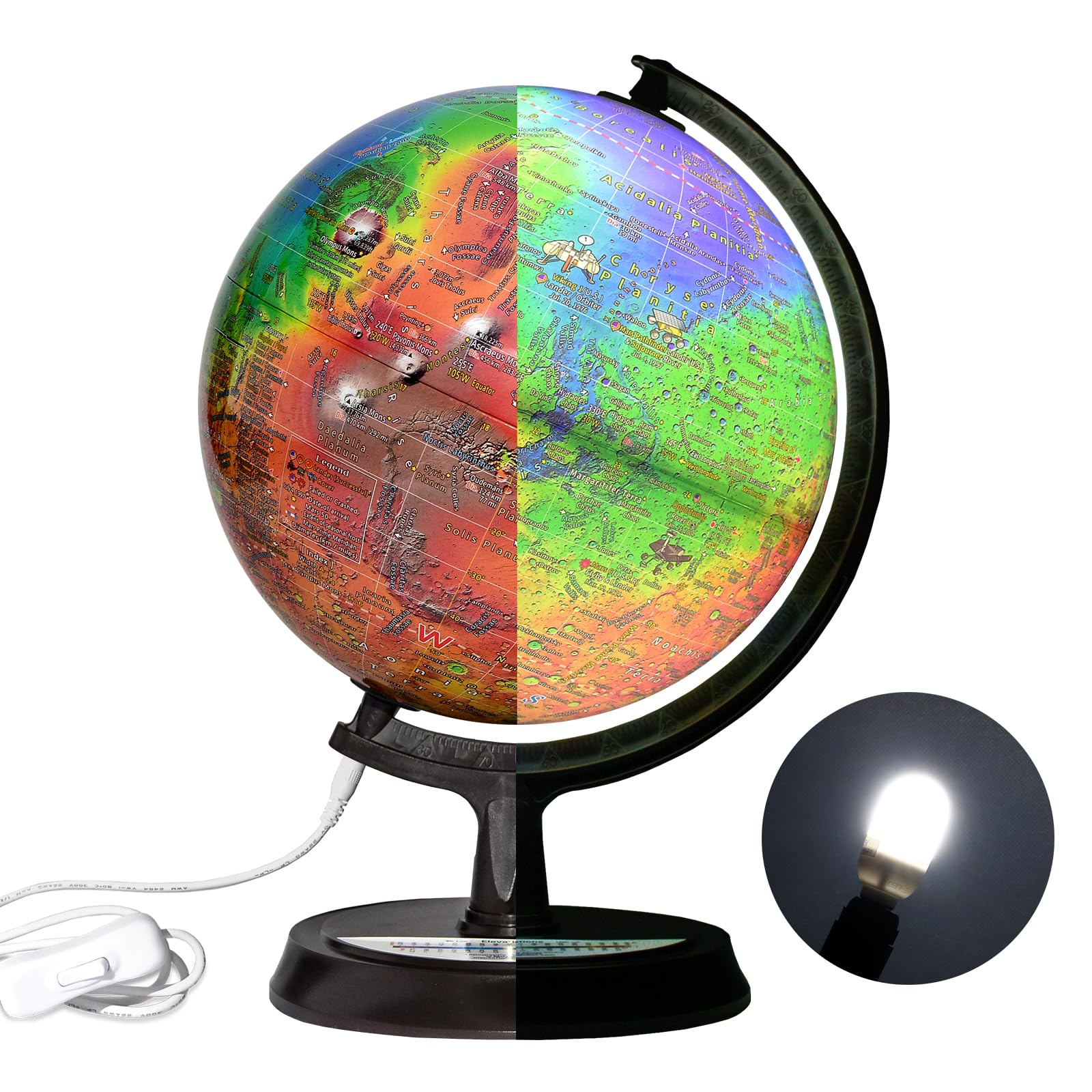 Mapsoft Guide Illuminated Topography Mars Globe, 24cm/9.5