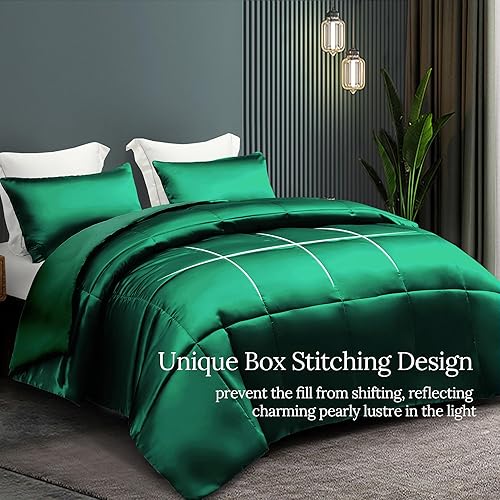 Miniatura 2 de Whale Flotilla Juego de ropa de cama reversible de 3 piezas, suave y sedoso, lujoso, de satén, tamaño matrimonial con 2 fundas de almohada de satén,