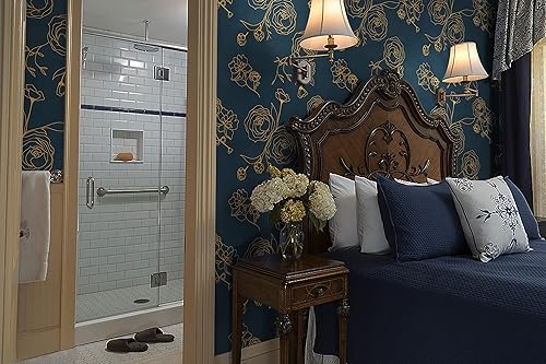 Miniatura 7 de Safiyya Papel tapiz de 78.7 x 17.3 pulgadas, papel de contacto negro y dorado, papel tapiz floral, autoadhesivo, extraíble, para cubrir dormitorios,