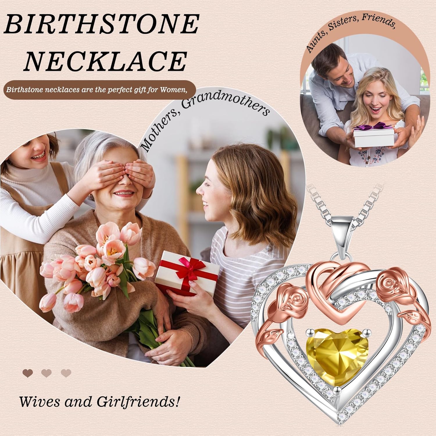 JKK Valentines Day Gifts for Mom - S925 Sterling Silver 12 Month Birthstone Necklaces Valentine's Day Mothers Day Birthday Christmas Gifts for Women Wift Mom - Image 5