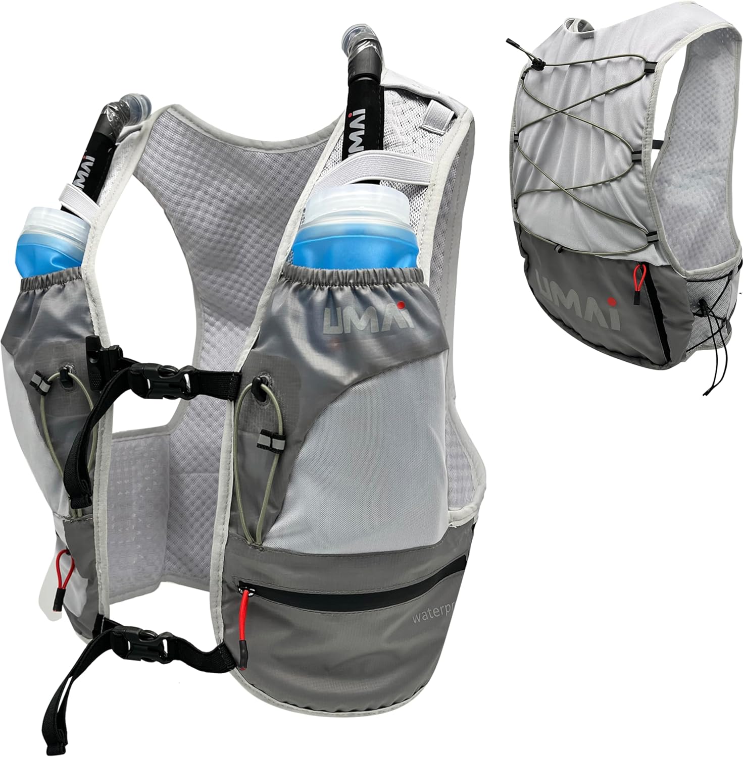 Umai Hydration Running Vest, Hydration Vest with Two Flasks, Grey