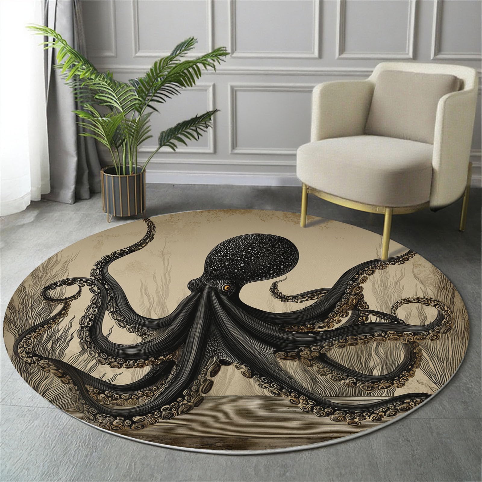 Tapis rond pieuvre doux pour réchauffer l'ambiance de la chambre des enfants
