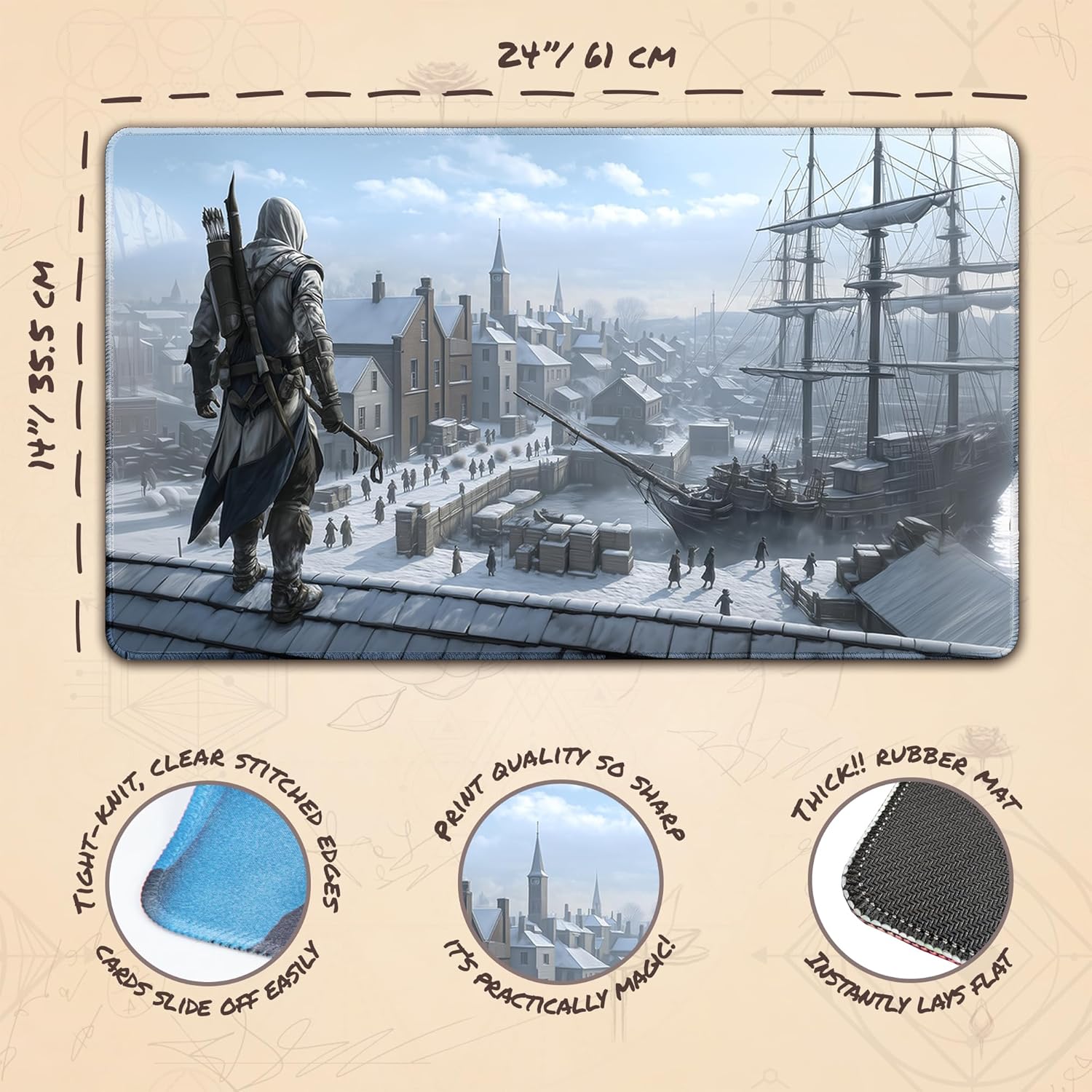 Winter Watcher (Stitched) - MTG Playmat - Compatible with Magic The Gathering Playmat - Play MTG, YuGiOh, TCG - Original Play Mat Art Designs & Accessories