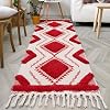 Keeko 2x6 Bedroom Runner Rug, Accent Living Room Hallway Runner Rugs for Entryway Indoor Washable Geometric Woven Long Carpet Western Non Slip Bedside Rugs for Kitchen Dorm Farmhouse Decor Red