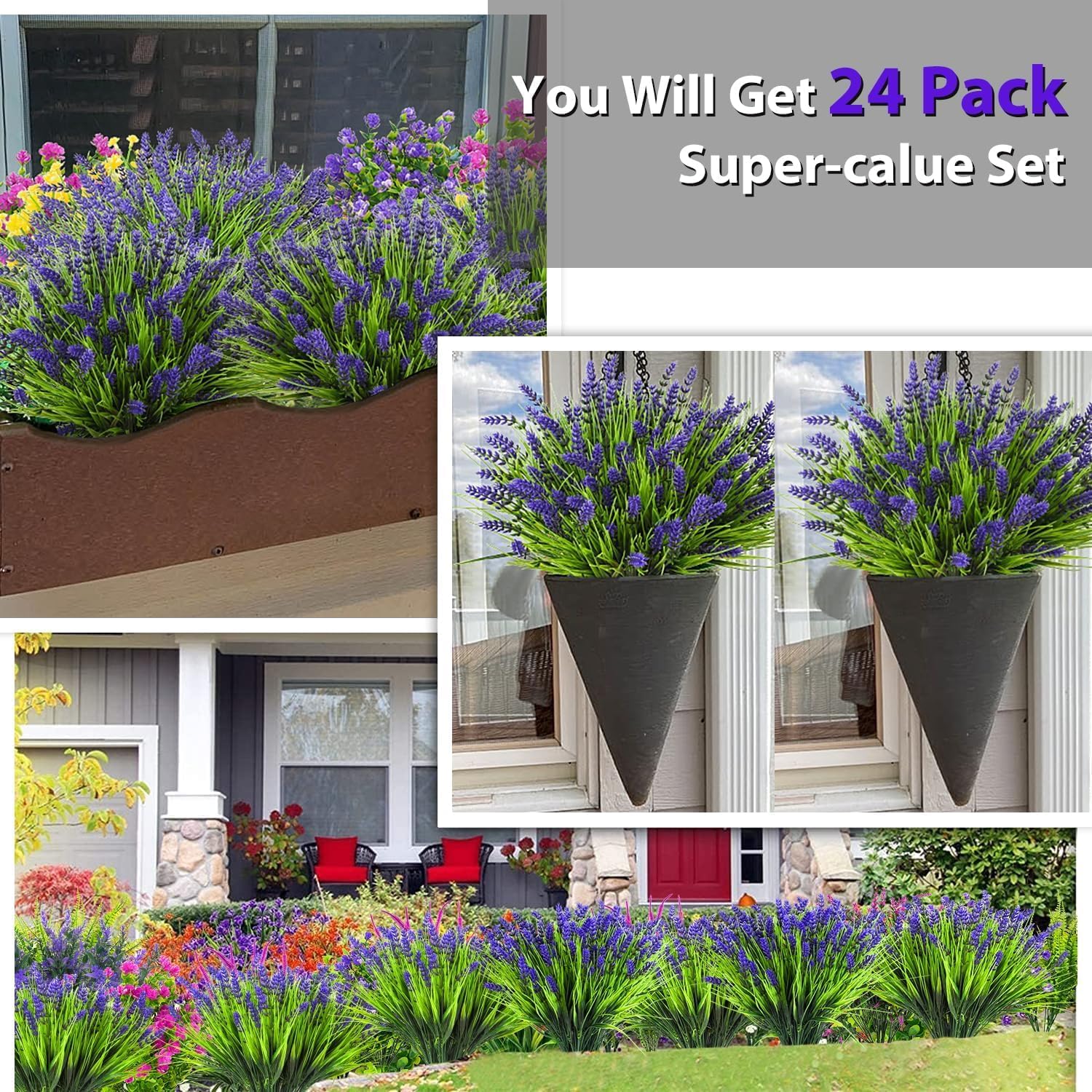 Artificial Plants Outdoor, 20PCS Lavender Artificial Flowers,Fake Plants Plastic Faux Flowers,UV Resistant Fake Flowers No Fade Faux Plastic Plants for Outdoor Planters for Home Garden