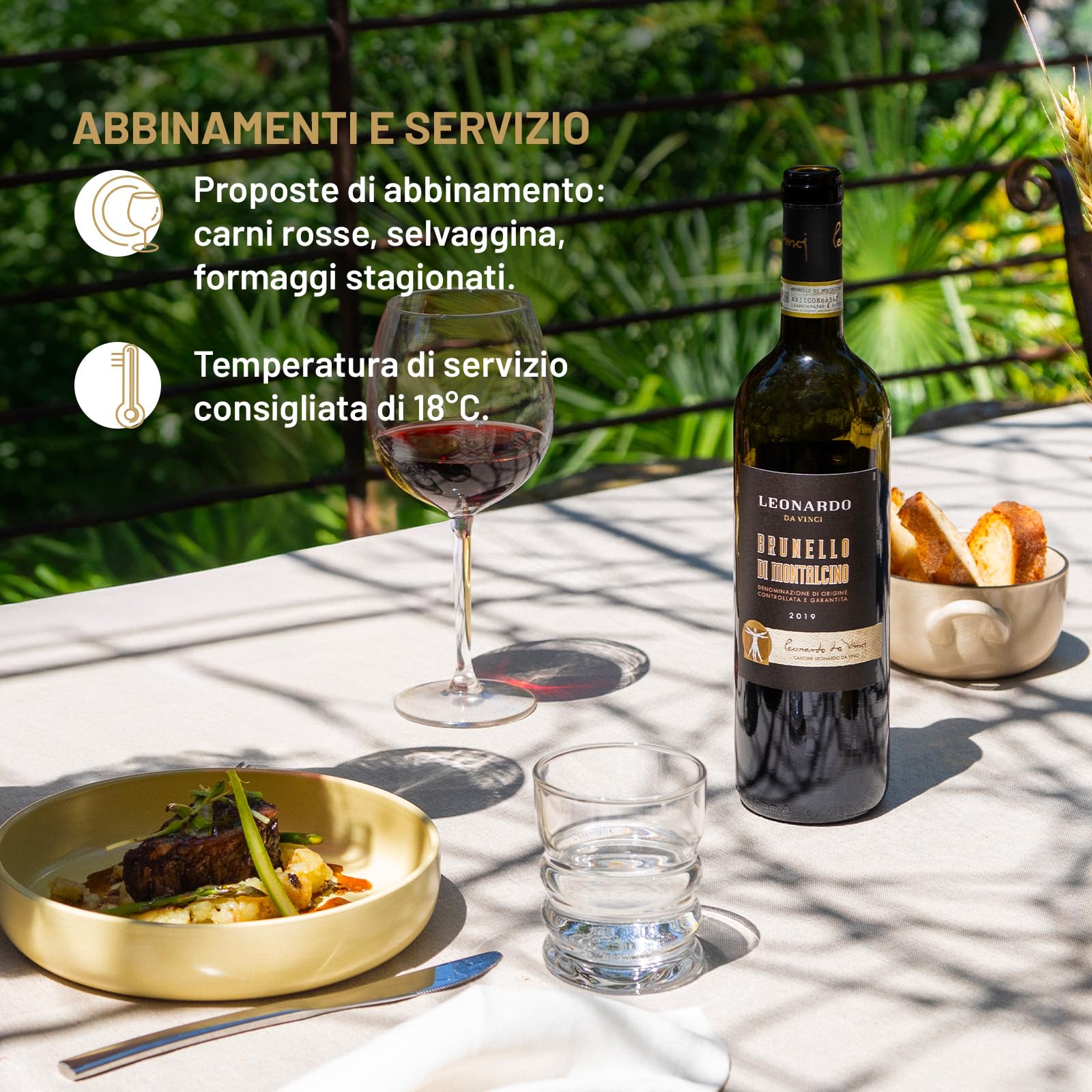 Leonardo da Vinci Brunello di Montalcino DOCG 2020, Vino Rosso dal Gusto Ricco e Persistente, Note fruttate e speziate, 14% Vol., Bottiglia da 750 ml