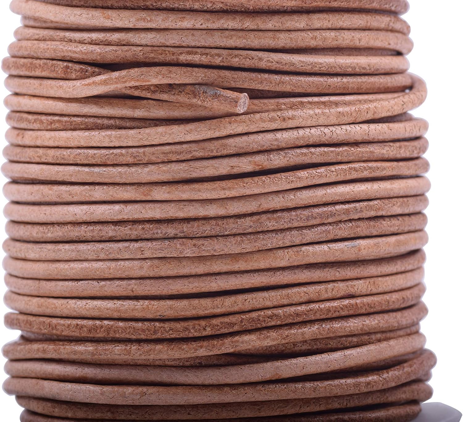 KONMAY 1 Roll 22.75 Meters 2.0mm Natural Round Real Leather Cord for Jewellery Making and Crafting