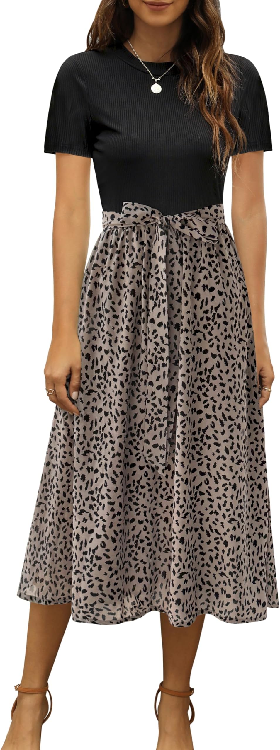 Zattcas Women 2026 Spring Dress Long Sleeve Ribbed Teacher Church Modest Business Casual Work Outfits Midi Dress