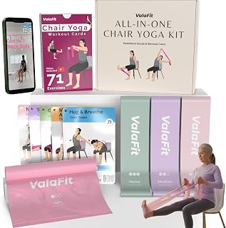 Chair Yoga for Seniors Over 60 Workout Cards - 71-Card Large Print Deck with Resistance Bands for Balance, Mobility, Strength & Weight Loss - Best Gifts for Mom, Dad & Retirement Gift for Women