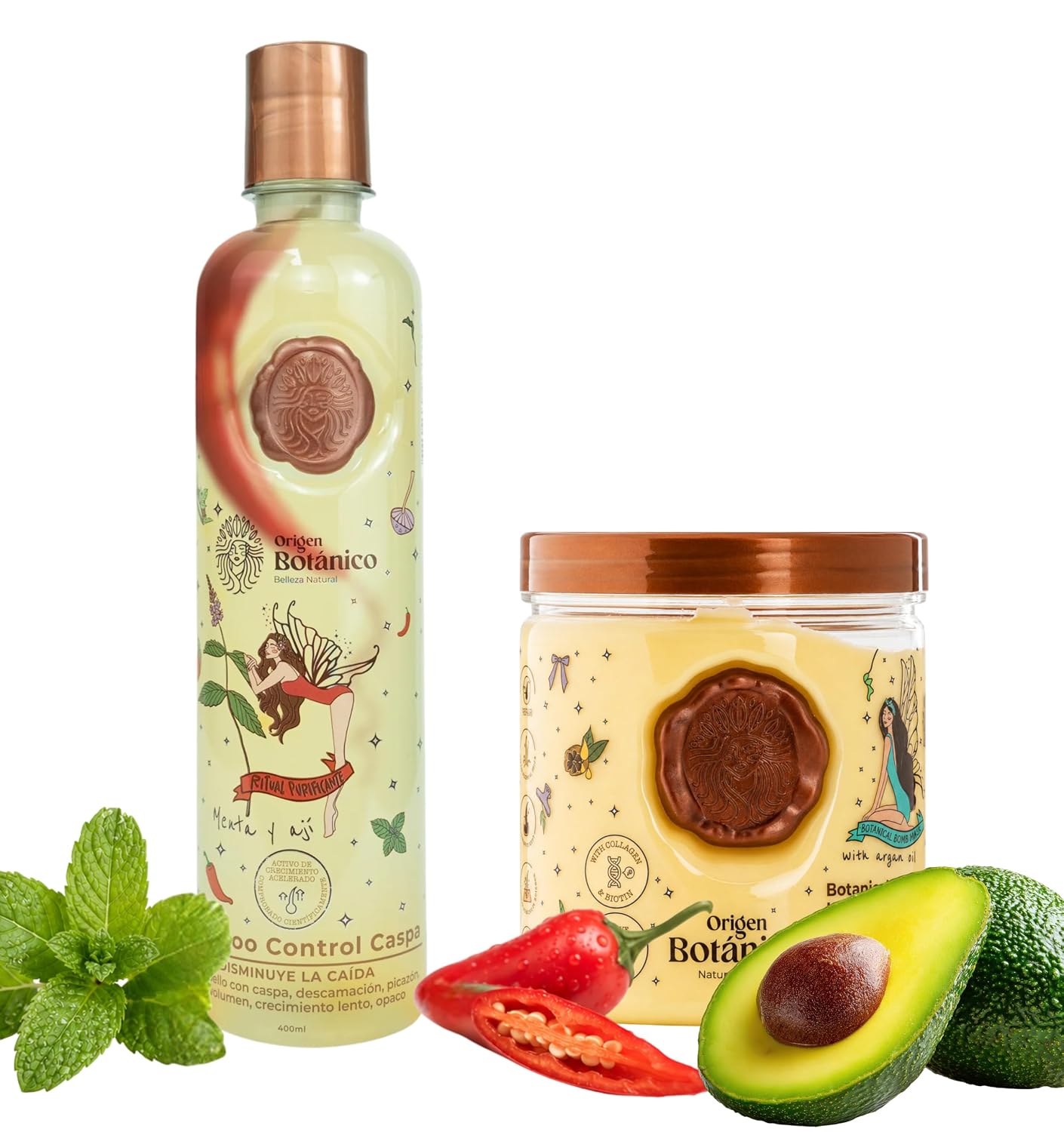 Ritual Botánico – Mascarilla Bomba Botanica SOS Hair Mask + Shampoo de Menta y Aji Dandruff Natural Shine & Strength for All Hair Types (Bomba S.O.S + Menta y Aji)