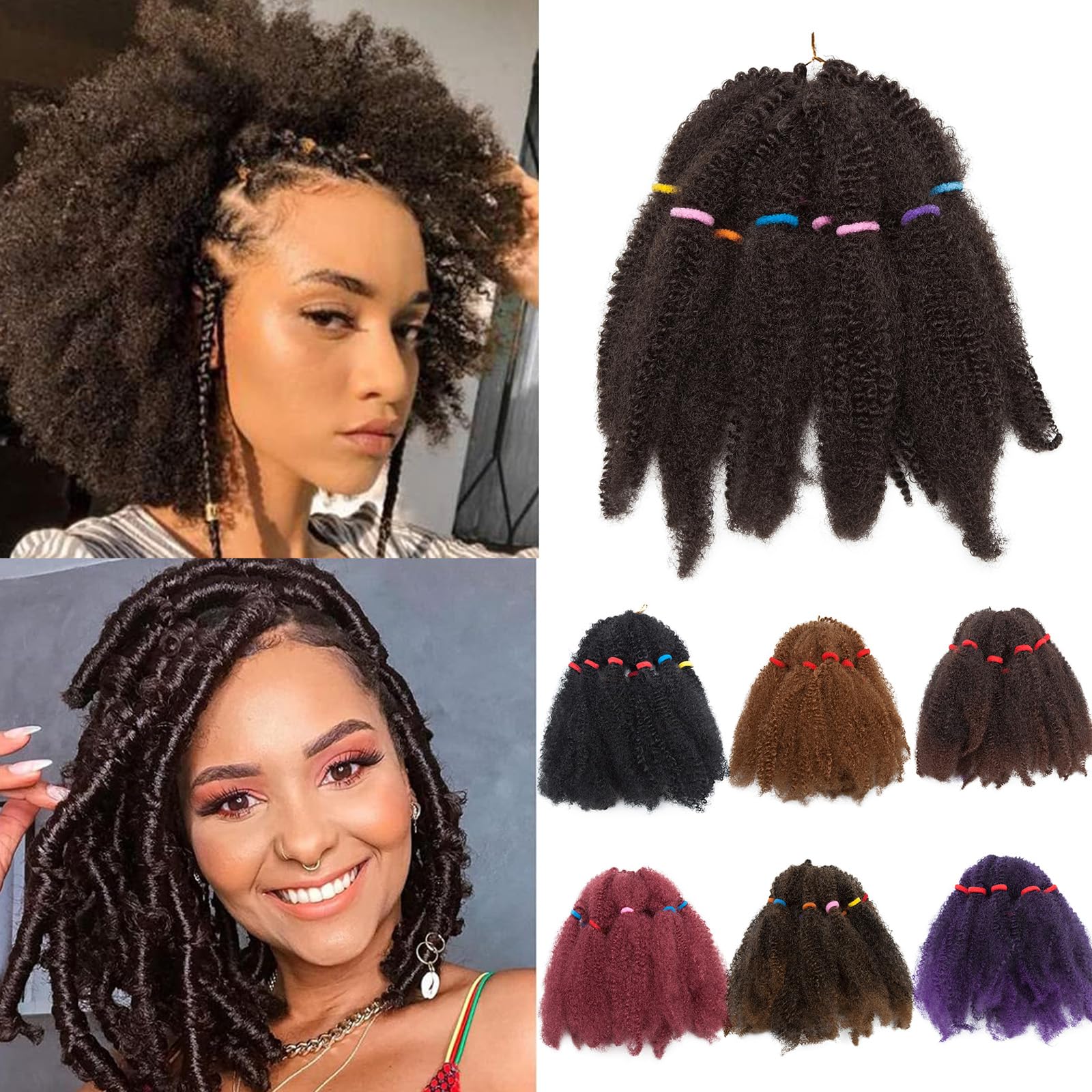 3 Paquetes de Cabello de Ganchillo Rizado Crochet Trenzado de Cabello Kinky Afro Kinky Twists Extensiones de Cabello Marron oscuro