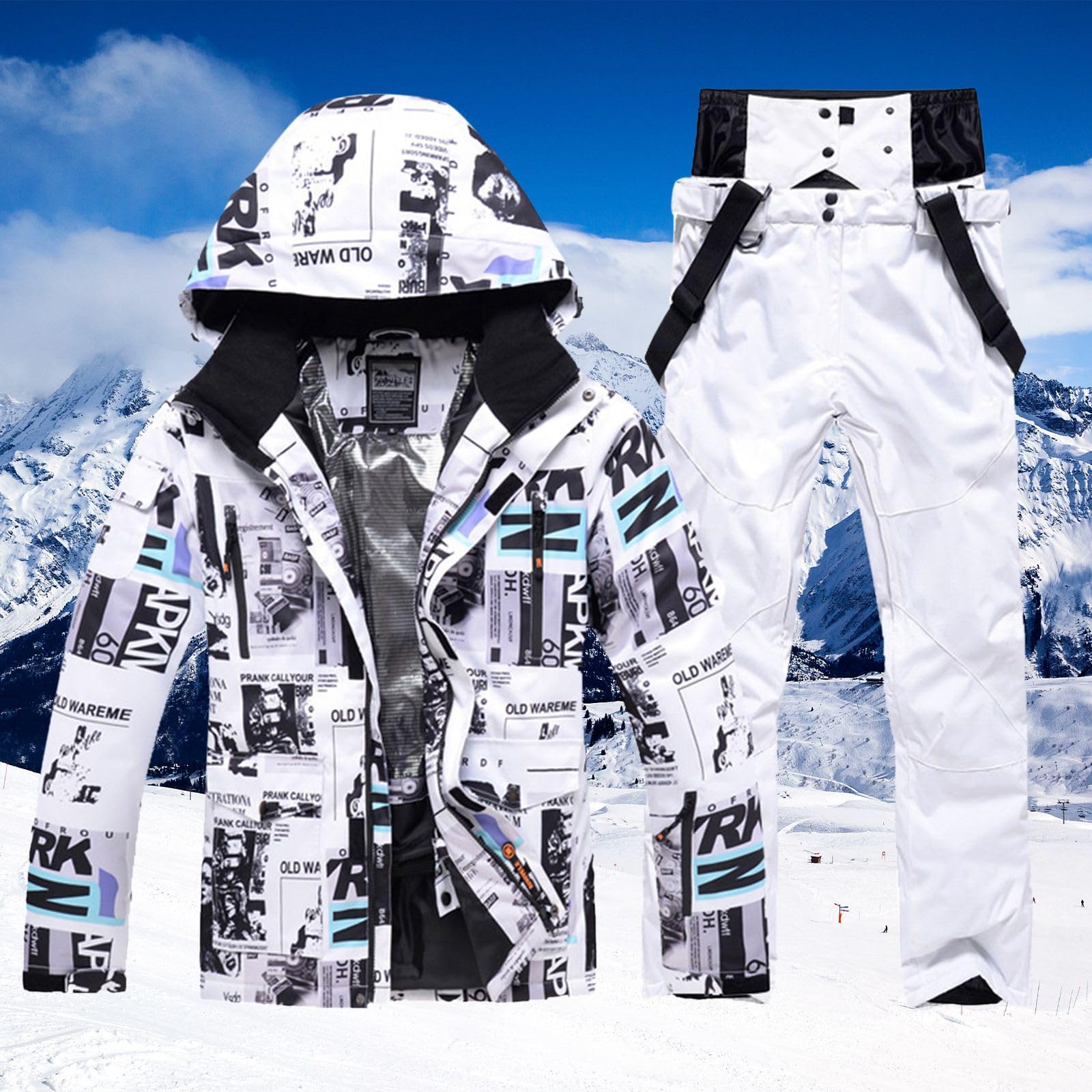 Completo da Sci Uomo Giacca e Pantaloni Impermeabile Termico Invernale per Attività sulla Neve