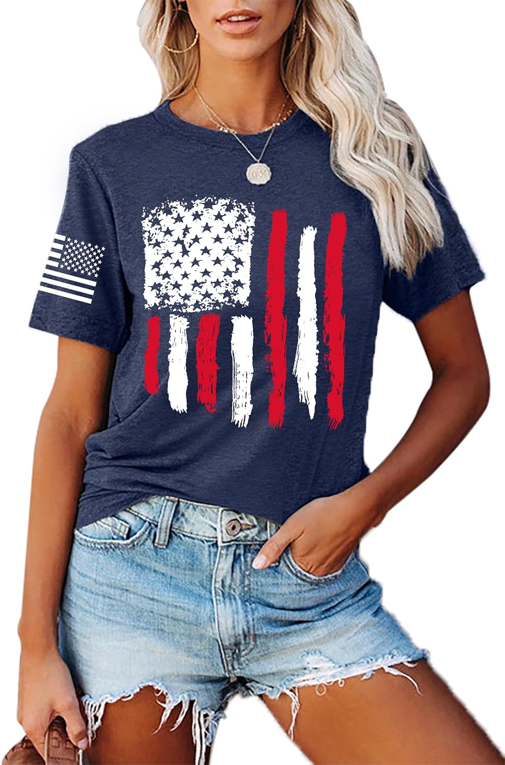 American Flag Shirt Women 4th of July T-Shirt Patriotic Shirt Independence Day Stars Short Sleeve Tops - Image 2