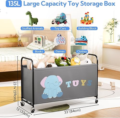 Miniatura 2 de GRANNY SAYS Caja de juguetes para niños y niñas, almacenamiento extra grande con ruedas, organizador de almacenamiento de juguetes de metal para