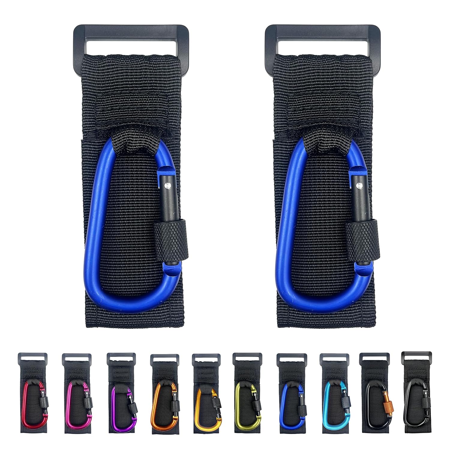 [Upgrade]Baby Stroller Hook with Locking, Carry 30 lbs per Stroller Clip, Baby Stroller Accessories & Car Seat Hook for Hanging Diaper Bag, Golf, Shopping and Pet Cart (2 Pcs + Nylon + Black)