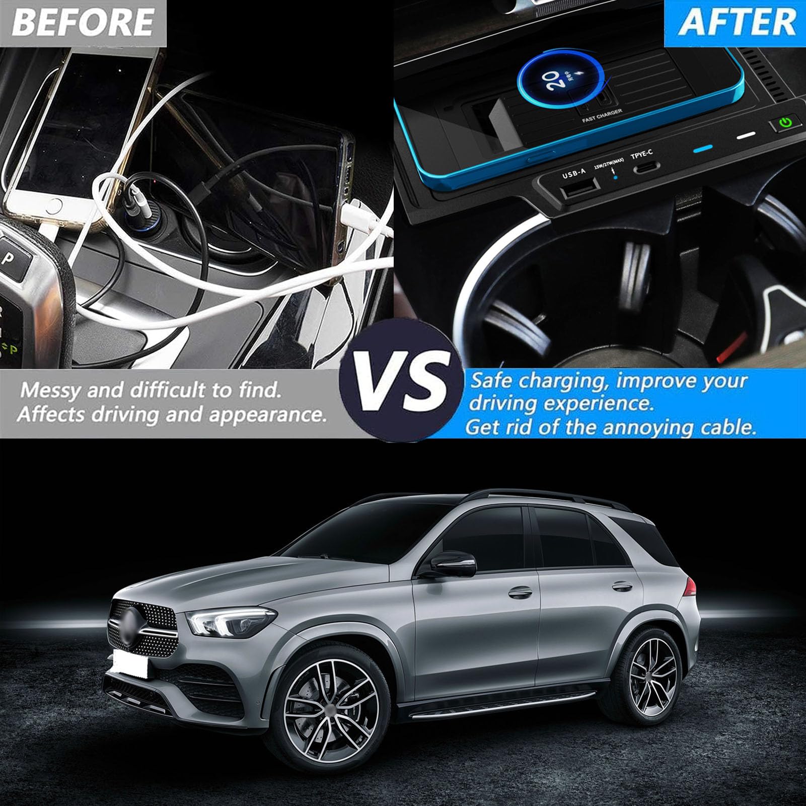 Caricatore Wireless Auto Per Mercedes-Benz GLE E GLS (2020-2024) – Ricarica Qi Veloce 15W - 2