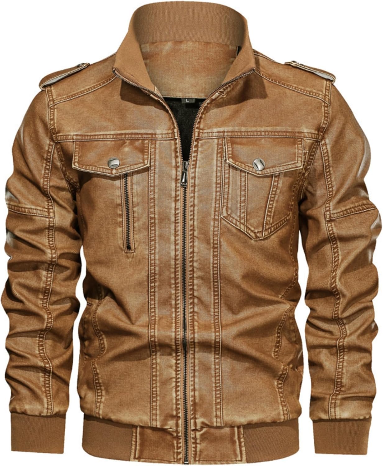 JEShifangjiusu Men's Quilted Moto Faux Leather Biker Jacket Vintage Stand Collar PU Leather Coat Motorcycle Zip Up Jackets