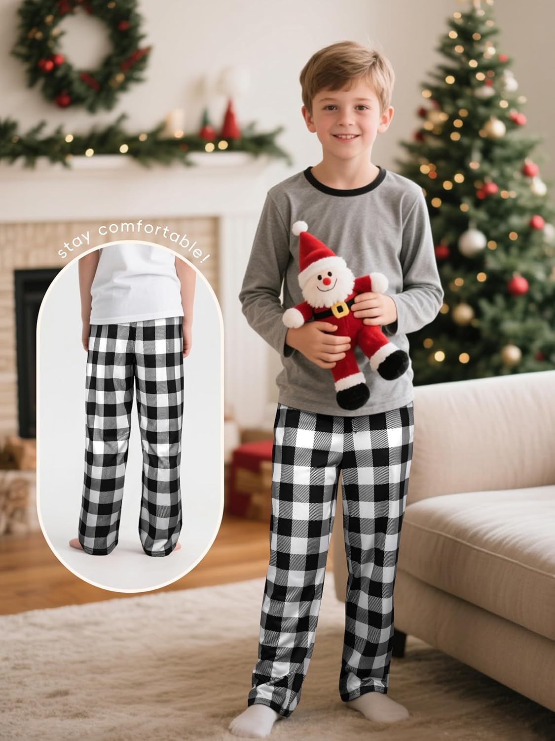 IHU Boys Pajama Pants Soft Kids Plaid Pj Bottom Lounge Pants Sleepwear with Drawsting & Pockets for Boys Girls Clothes - Image 3