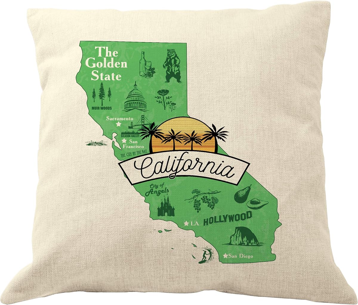 Funda de almohada California de 18x18, funda de almohada decorativa de lino y algodón California