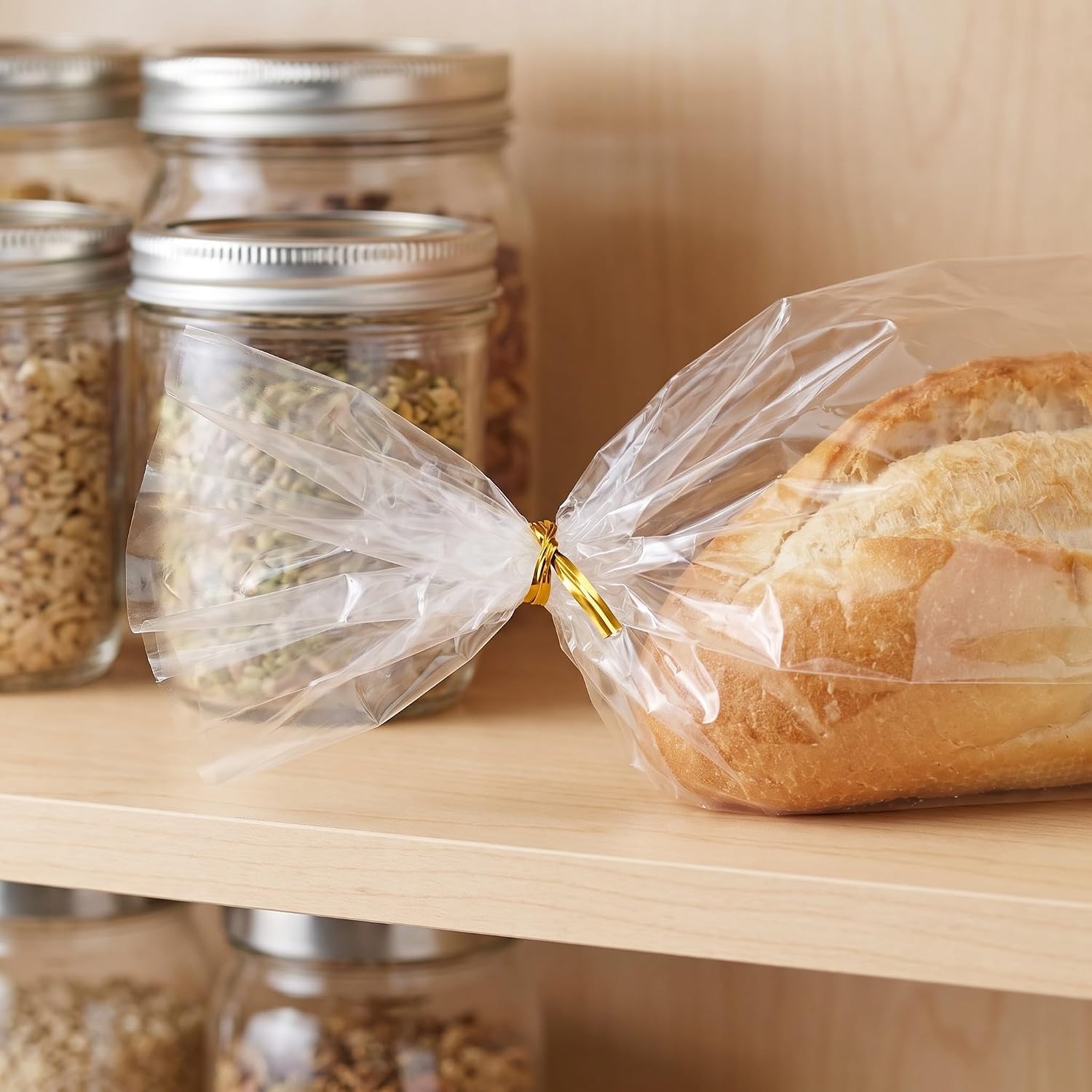 Toddmomy 300PCS Clear Plastic Loaf Bread Bags with Ties, 17.72x8.66in Reusable Transparent Bread Storage Bag for Homemade Bakery Treat Bagel Packing