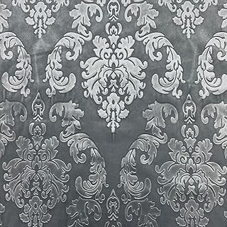 Gray Damask Embossed Velvet Upholstery Drapery Fabric - Sold by The Yard...
