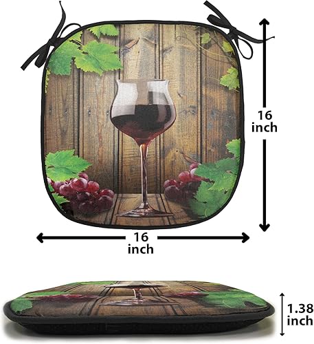 Miniatura 7 de Lunarable Winery - Juego de 4 cojines para silla, copas de vino y uvas, tablones de madera rústica, bebida alcohólica, sabor gourmet, acolchado de
