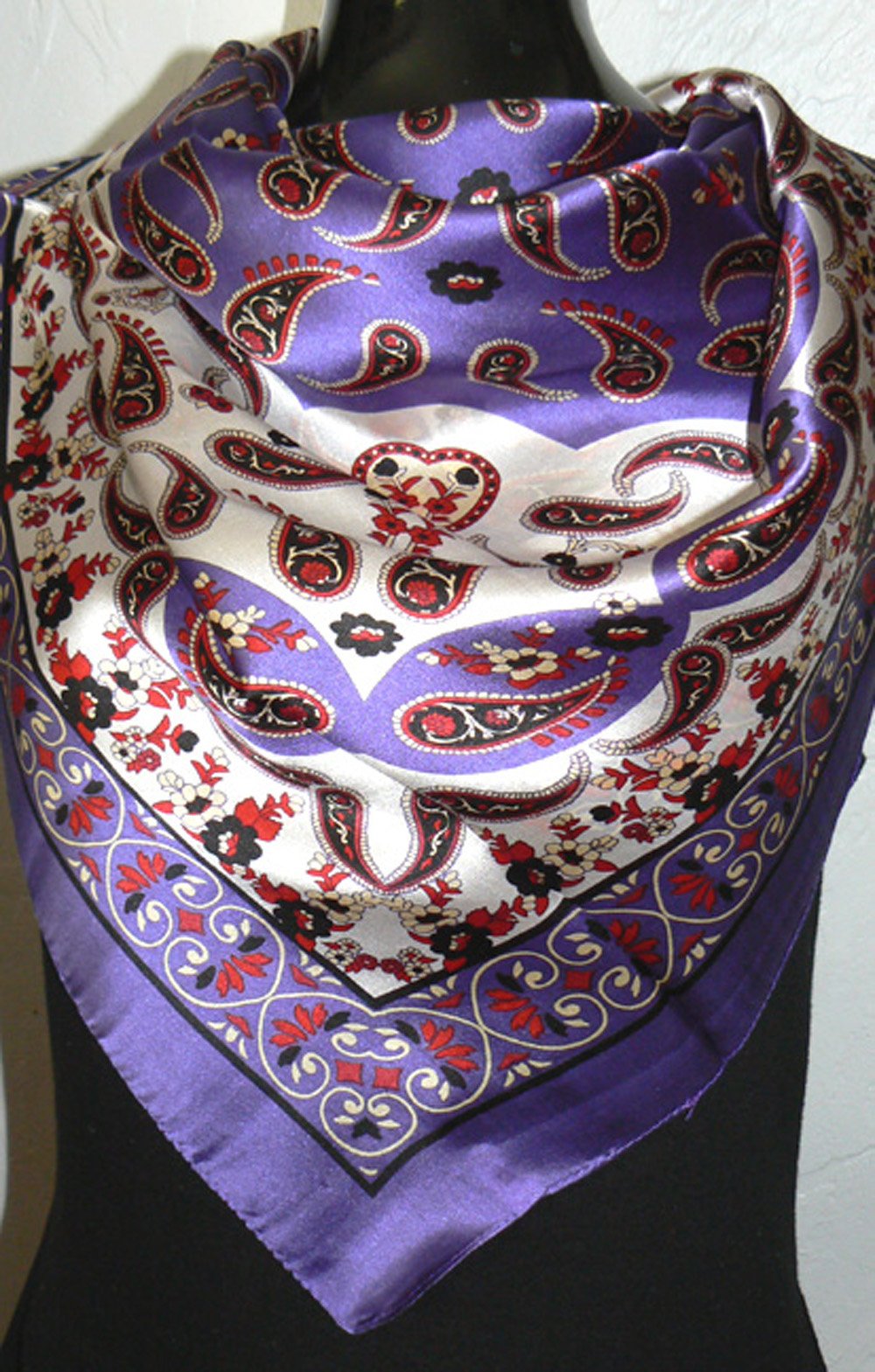Silk Salon 100% Silk Satin Scarf Shawl Wrap Paisley Lilac JingjingartA339