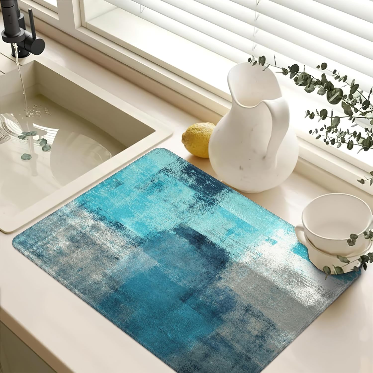 Stove Top Cover for Electric Stove,Abstract Art Painting Heat Resistant Glass Cooktop Cover,Grey Blue Multipurpose/Counter/Washer Top Protector,Dishwasher Safe Natural Rubber(28"x19.5")