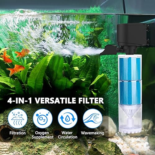 Miniatura 2 de Filtro de acuario, filtro de tanque de peces con salida de burbujas ajustable, filtración ultra silenciosaoxigenacióncirculación y filtro de esponja