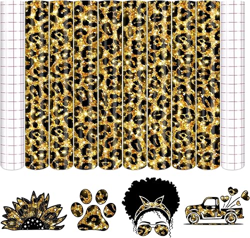 Miniatura 58 de Tintnut Vinilo permanente – 10 hojas de 12 x 10 pulgadas, hojas de vinilo adhesivo permanente de leopardo arcoíris, vinilo adhesivo permanente