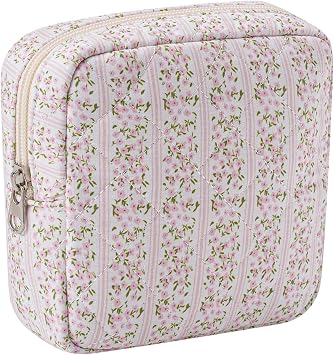 RSRSLEII Mini Quilted Makeup Pouch for Purse,17Small Pink Flower