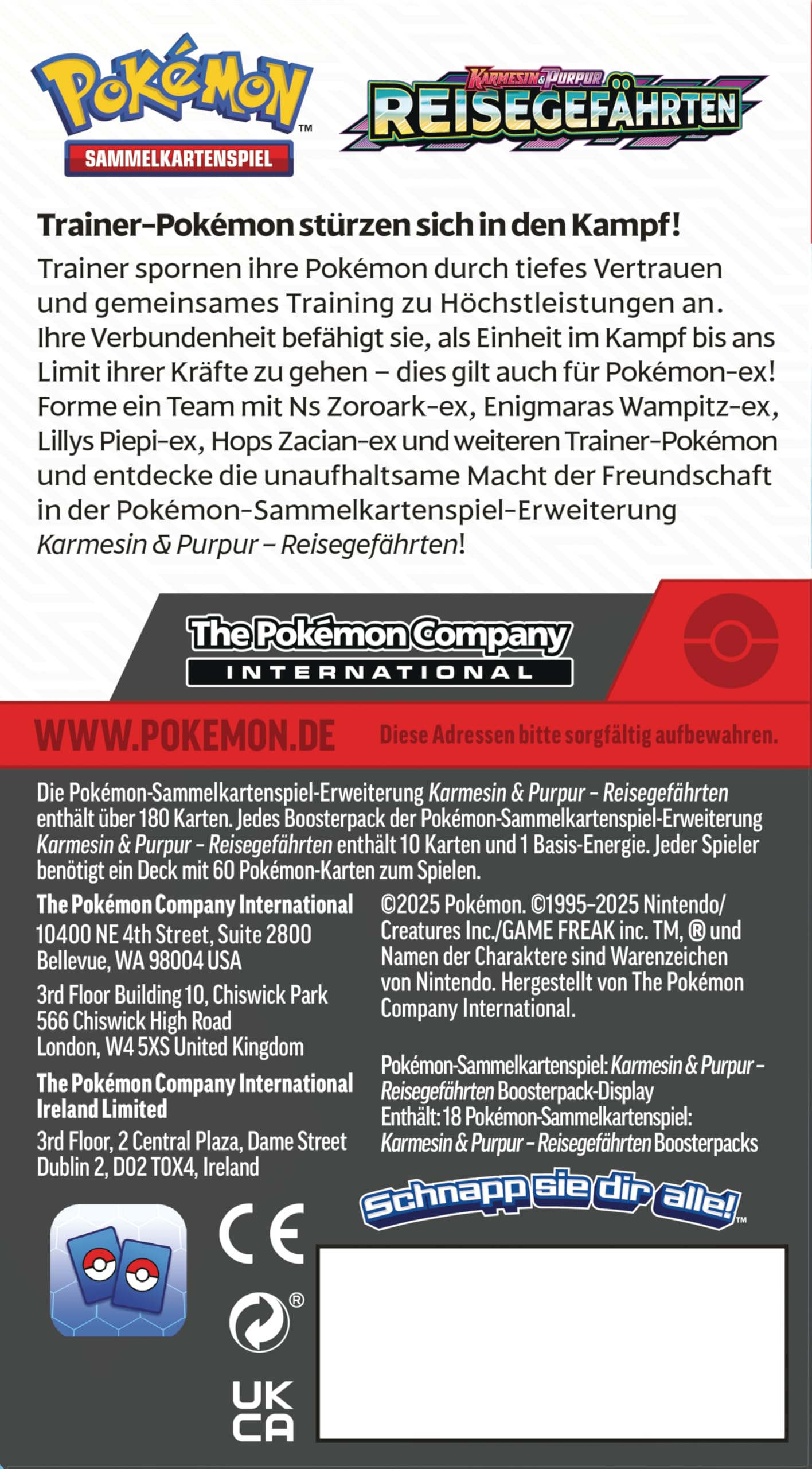 Pokémon-Sammelkartenspiel: Boosterpack-Display Karmesin & Purpur – Reisegefährten (enthält 18 Boosterpacks)