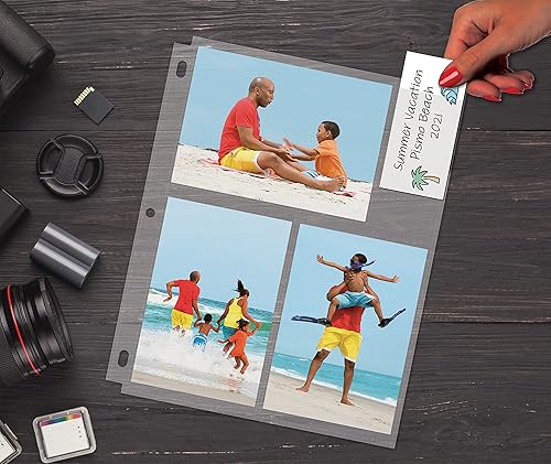 Miniatura 3 de Better Office Products Hojas de repuesto para álbum de fotos, formato mixto de 4 x 6 pulgadas, peso pesado, 3 anillos transparentes de diamante, 300