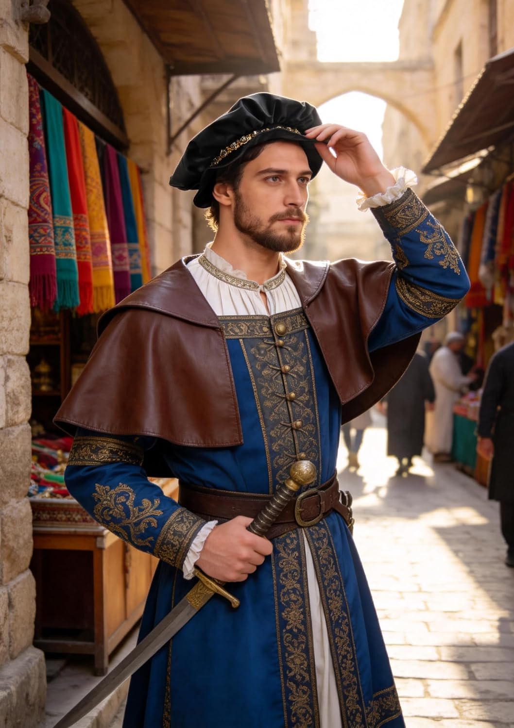 Renaissance Tudor Hat Mens Medieval Beret Ren Faire Court Classic Short Brim Cap Minstrel Costume Accessory