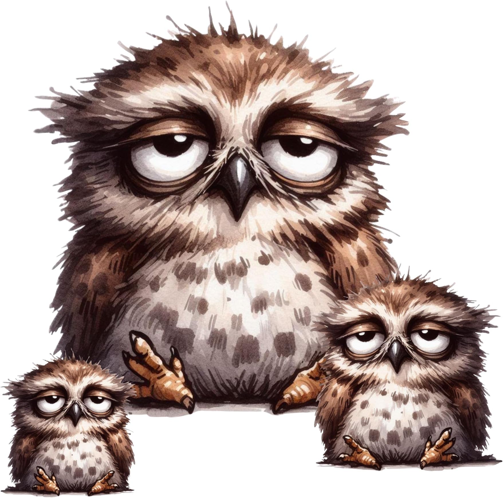 Sleepy Brown Owl Vinyl Sticker Decals, Cover up Marks, Multi-Purpose Decor Ideal for Toilet, Laptop, Phone, Cup & More. Weatherproof & Vibrant, Cute Childrens Gift Nursery Wall Stickers, 5 total Birds