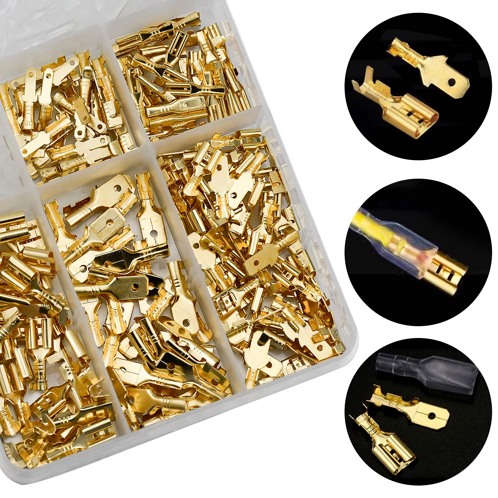 WoshilaoDS Lot De 360 Cosses De Câble Plates 2,8 Mm, 4,8 Mm, 6,3 Mm, Connecteurs De Câble Mâles Et Femelles Avec Manchon Isolant, Connecteurs à Sertir électriques