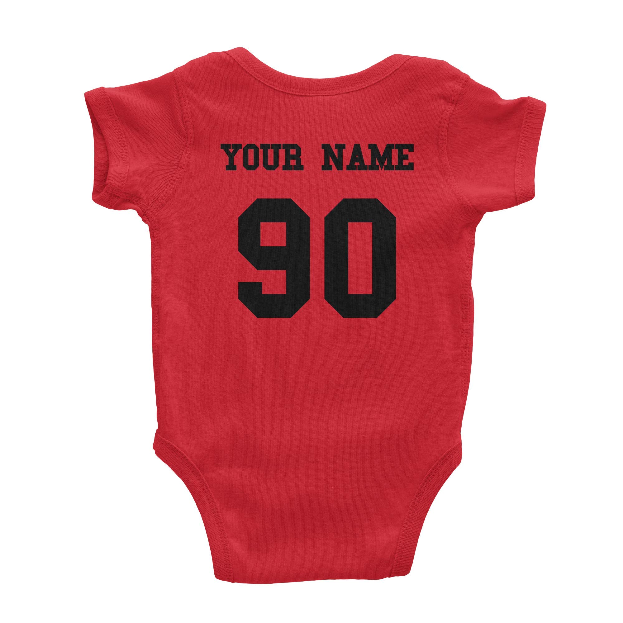 Hockey Custom One Piece Bodysuit for Baby – Personalized Name and Number (6 Months, Red)
