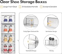 Vista 4 de SEE SPRING - Caja de almacenamiento para zapatos de tamaño 13, apilable, de plástico, ahorra de espacio, contenedores para entrada, debajo
