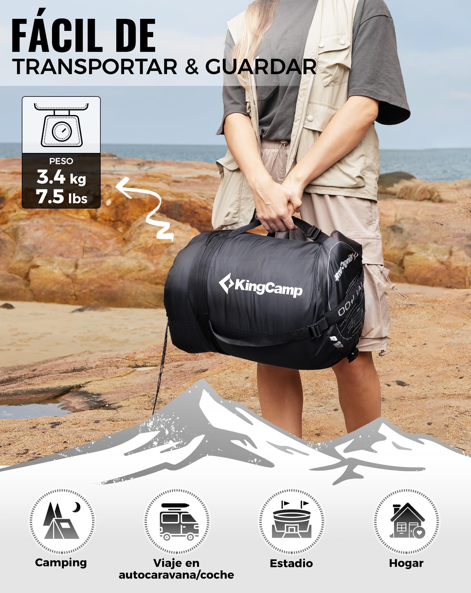 KingCamp Saco De Dormir Para 4 Estaciones Con Manta Extraíble Saco De Dormir De Franela Para Adultos Invierno Camping Interiores Exteriores