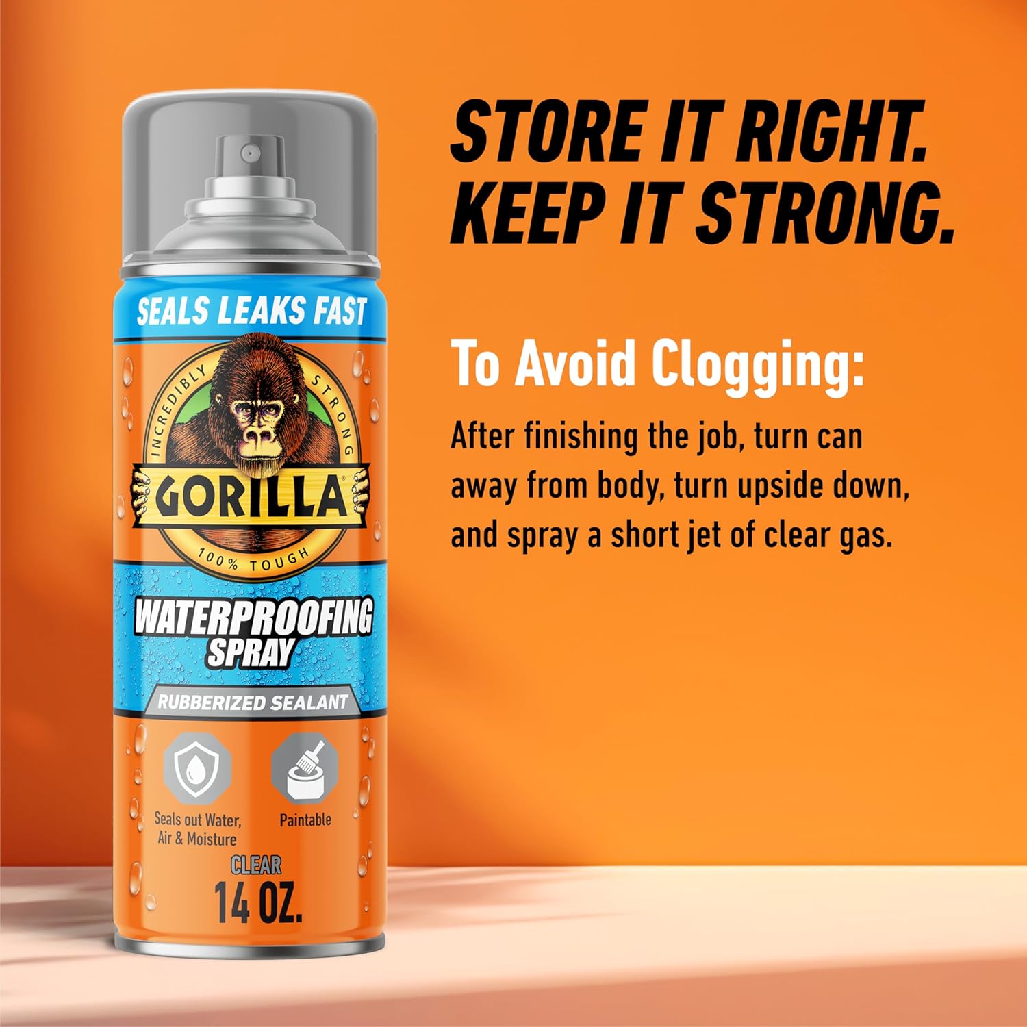 Gorilla Waterproof Patch & Seal Rubberized Sealant Spray, Crystal Clear, 14 Ounce (Pack of 6) - Seals Out Water, Air, and Moisture